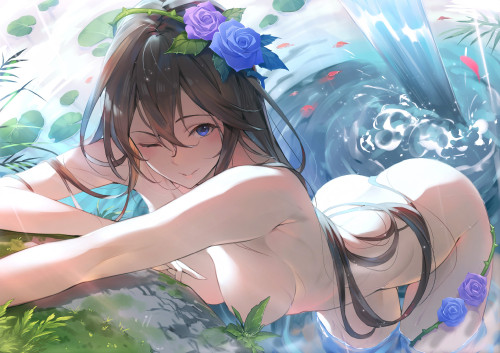 Konachan.com---309030-ass-blue_eyes-breasts-brown_hair-flowers-granblue_fantasy-kakage-long_hair-nude-rose-rosetta_granblue_fantasy-water-wink.jpg